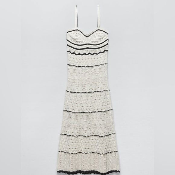 LAST! Zara Long Knit Crochet Dress Ecru New - Picture 7 of 12